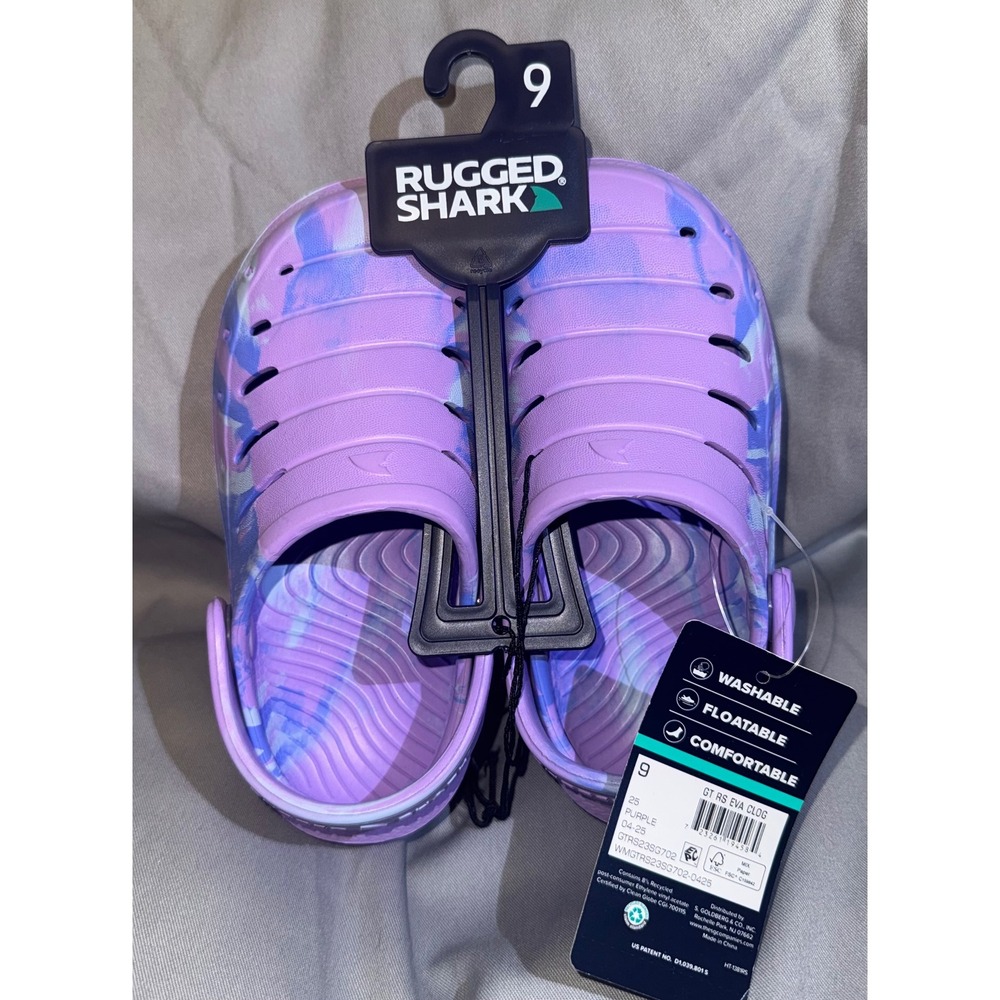 Rugged Shark Kids EVA Clog Purple Blue Marble Swirl Water Shoe Size 9